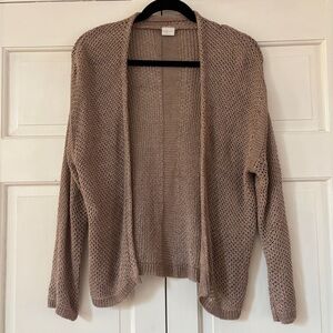 Poetry Taupe Knit Open-Front Cardigan Open Knit 100% Linen Sweater Cocoon‎ Style